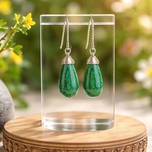 Handmade Chrysocolla Earrings – Natural Chrysocolla Drops – Sterling Silver